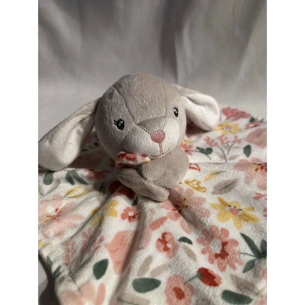GERBER Modern Moments Baby Plush Gray Bunny‎ Lovey Floral Security Blanket